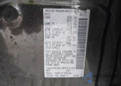 2015 Nissan Rogue S from USA, damaged, VIN 5N1AT2MT8FC895235